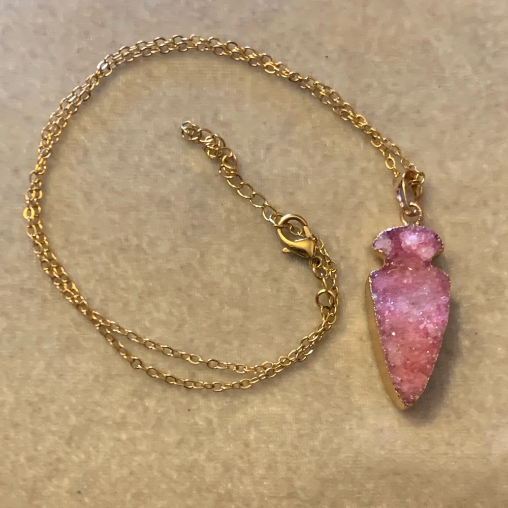 Genuine Druzy Arrow Pendant & Gold Chain Necklace